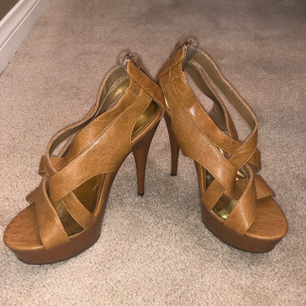 Cognac Platform Heels
